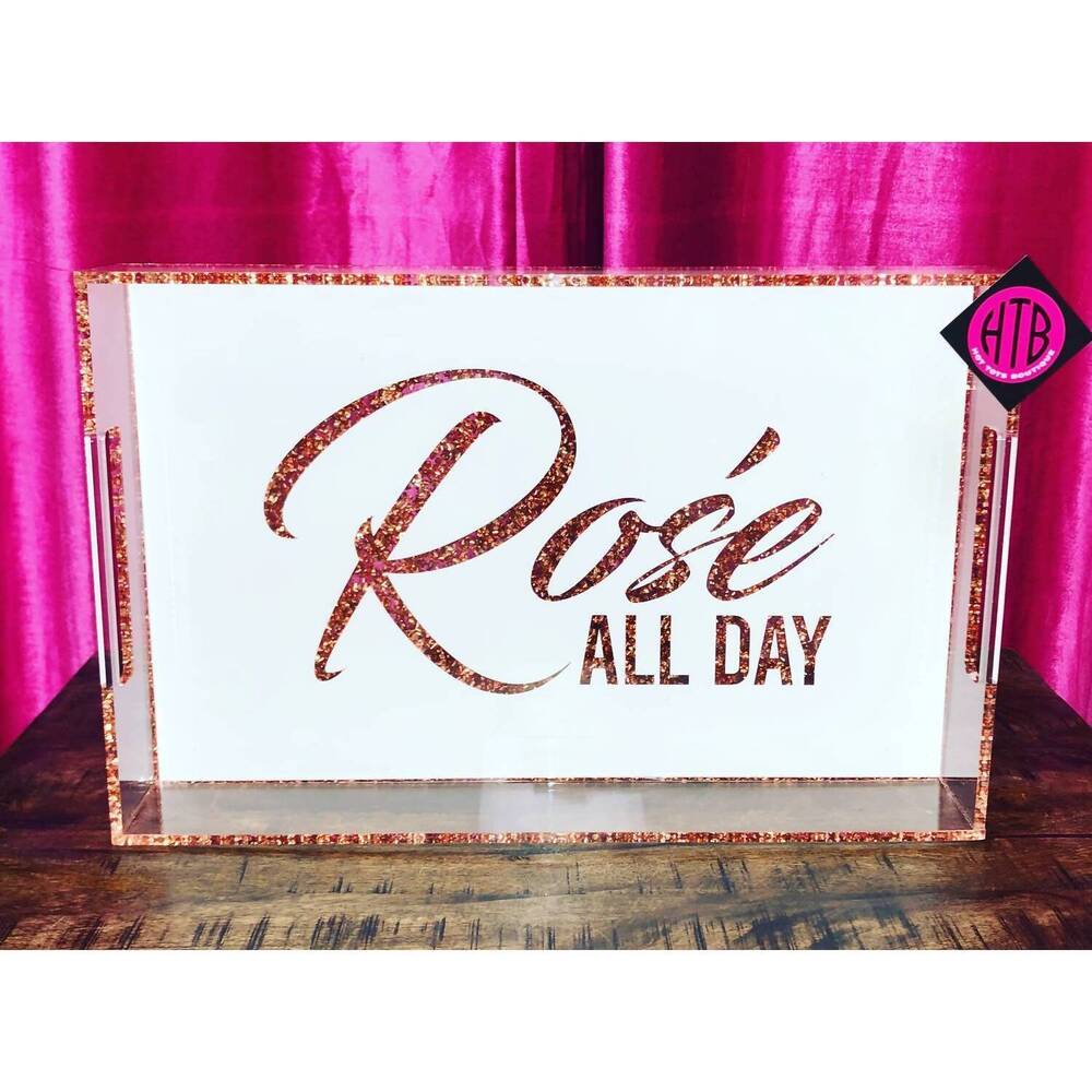 NEW HAMLET PRODUCTS 14 x 22 rose all day tray in rose gold glitter